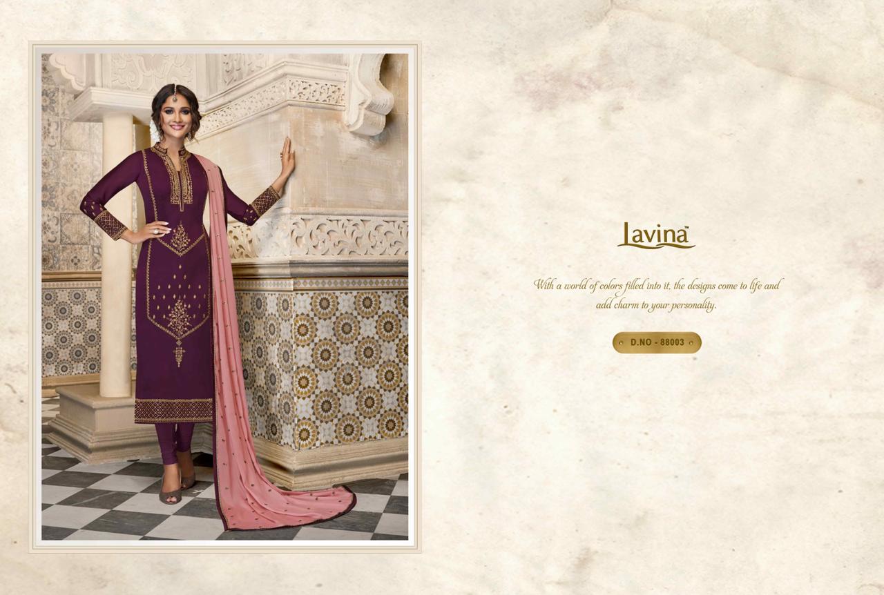 Lavina Vol 88 By Lavina Satin Georgette Embroidery Work Suits Collection Wholesale Rates Surat