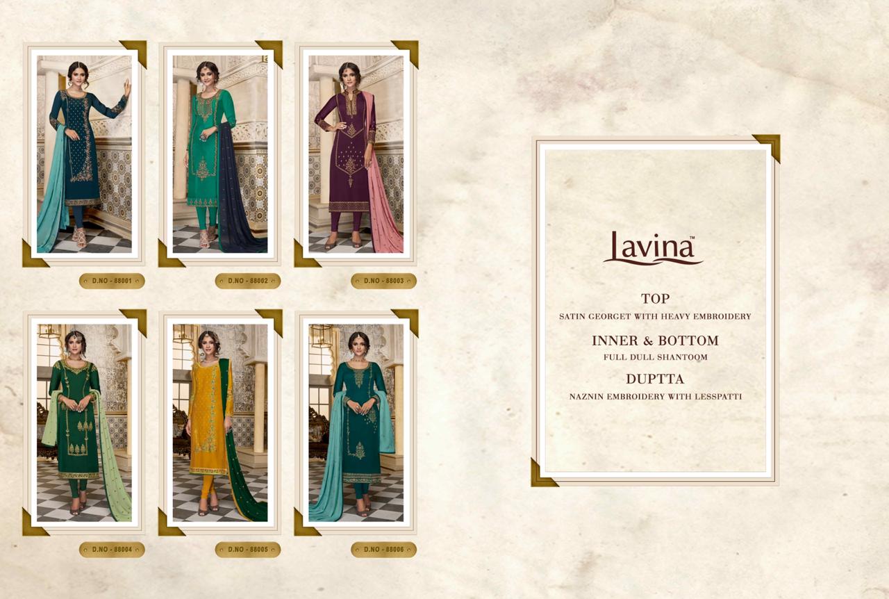 Lavina Vol 88 By Lavina Satin Georgette Embroidery Work Suits Collection Wholesale Rates Surat
