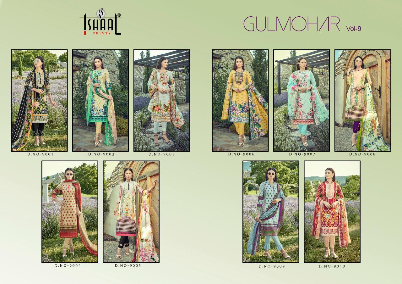 Ishaal Gulmohar Vol 9 Pure Lawn Cotton Salwar Suits Collection Wholesale Rates Surat
