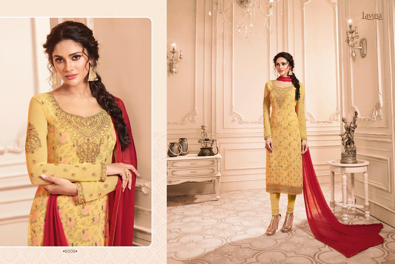 Lavina Nx 06 By Lavina 6001-6007 Series Georgette Embroidery Work Suits Wholesale Collection At Surat