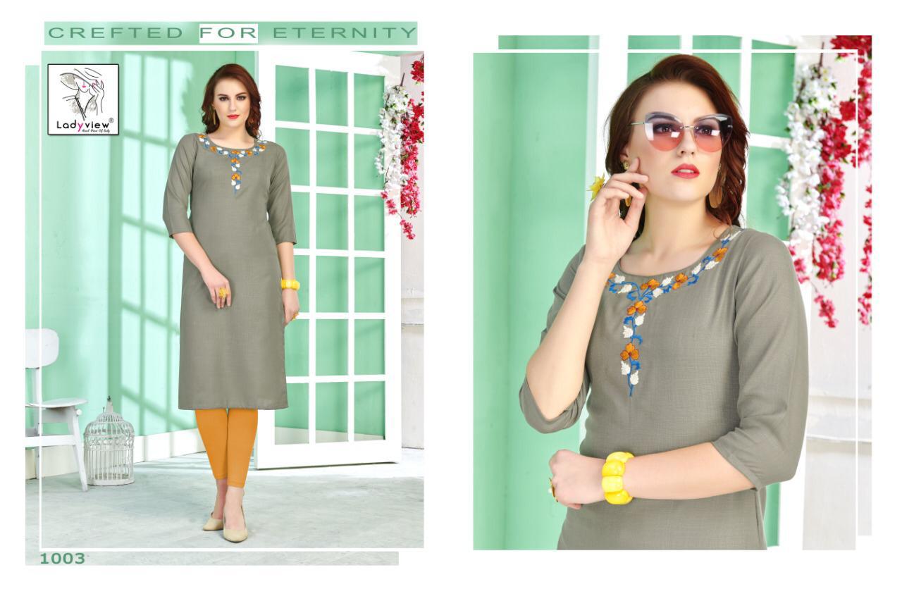 Ladyview Crystal Rubby Cotton Heavy Work Straight Kurtis Wholesale Collection In Surat