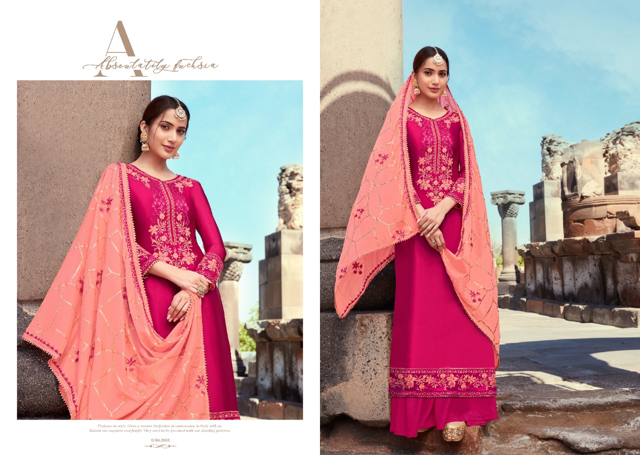Alisa Sara Satin Georgette Embroidery Work Suits Collection Wholesale Rates Online Surat