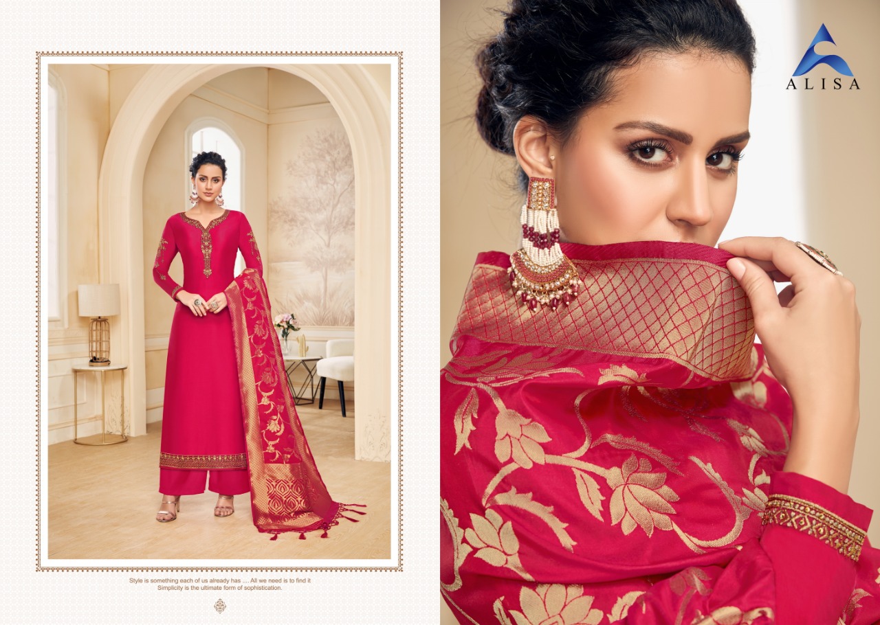 Alisa Amira Banaras Vol 7 Satin Georgette Premium Range Fancy Festive Wear Salwar Kameez Collection Wholesale Rate Surat