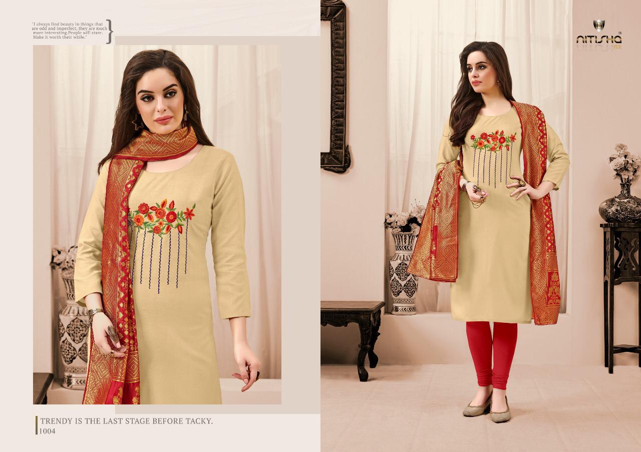 Nitisha Nx Kalyani Silk 1001-1006 Series Pure Cotton Dress Material Collection Wholesale Catalogue