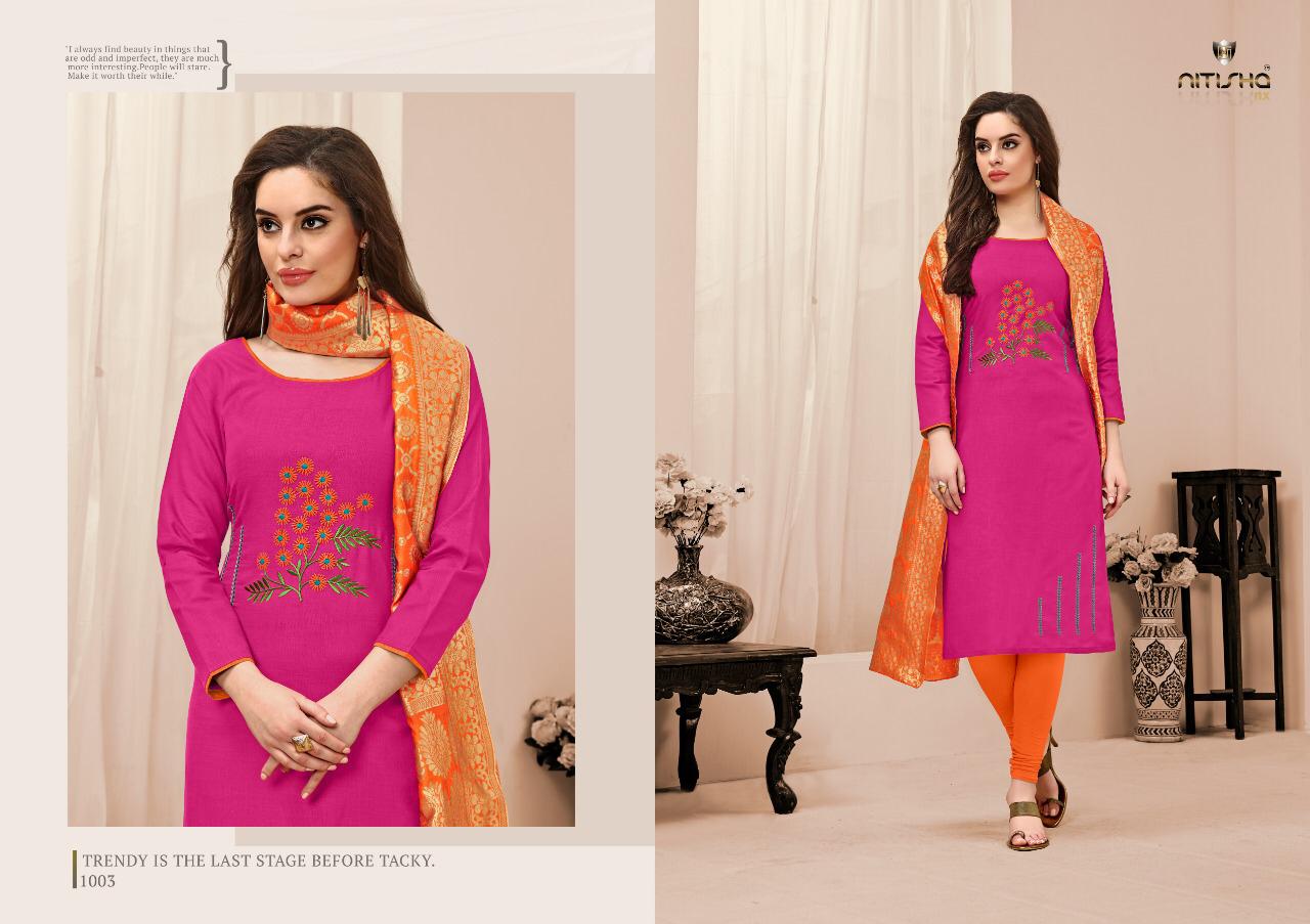 Nitisha Nx Kalyani Silk 1001-1006 Series Pure Cotton Dress Material Collection Wholesale Catalogue