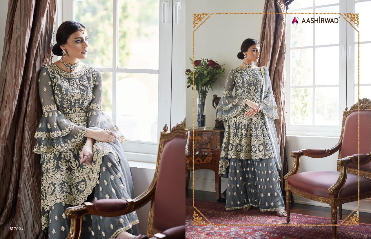 Aashirwad Premium Sharara 7021-7024 Series Party Wear Designer Suits Collection Wholesale Rate Surat