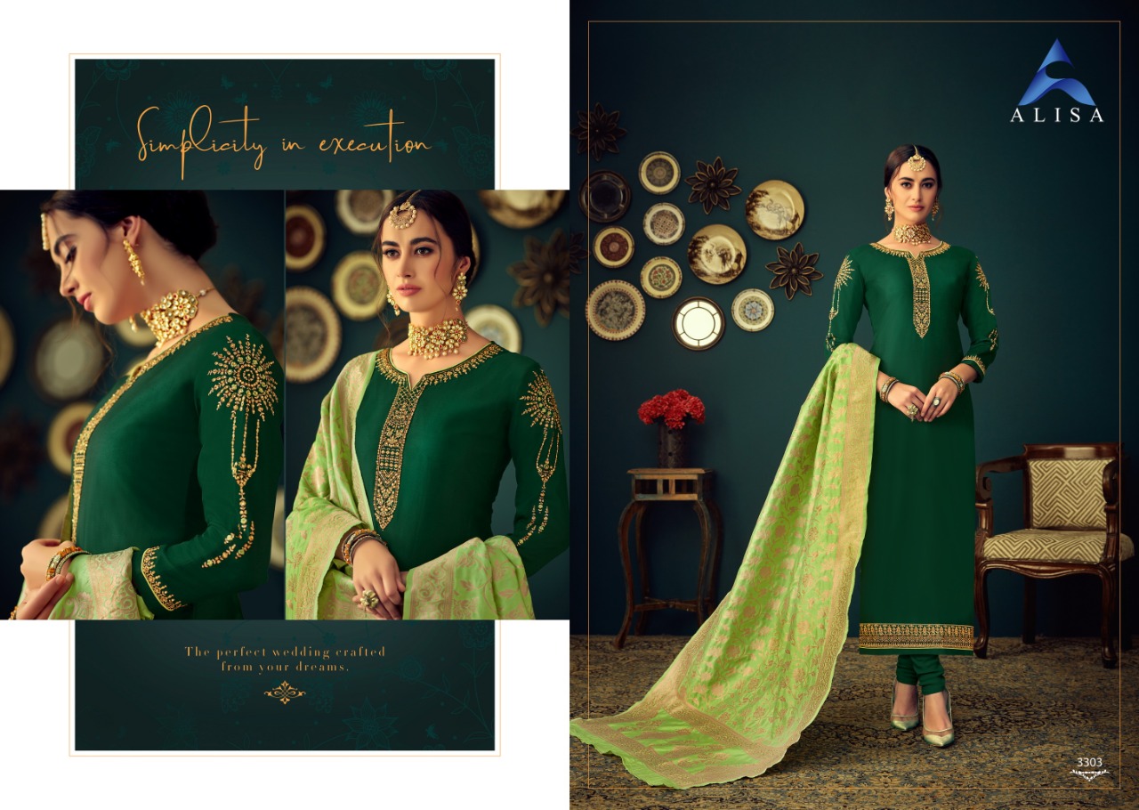 Alisa Gul Banaras 3301-3306 Series Jam Satin Cotton Work Dress Material Collection Surat