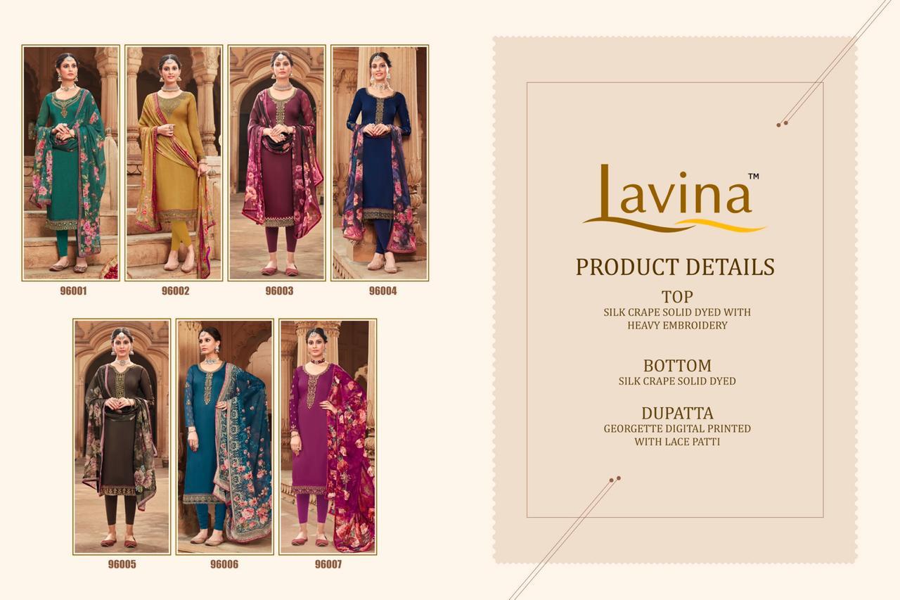 Lavina Vol 96 By Lavina Fashion Gia 96001-96007 Series Pure Crape Suits Collection Wholesale Rates