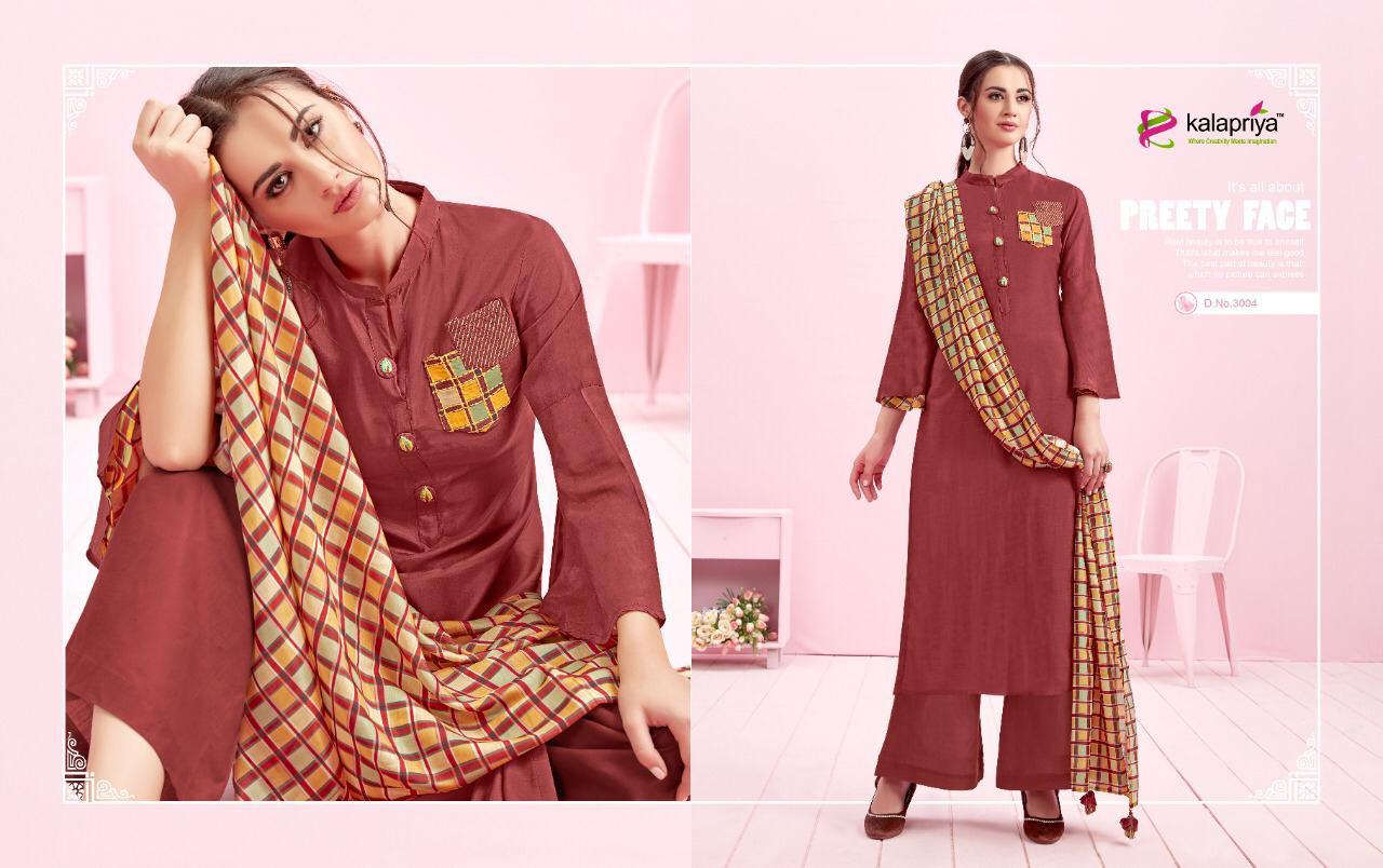 Buy Kalapriya Armani 3001-3006 Series Wholesale Rates Rayon Digital Prints Suits Collection