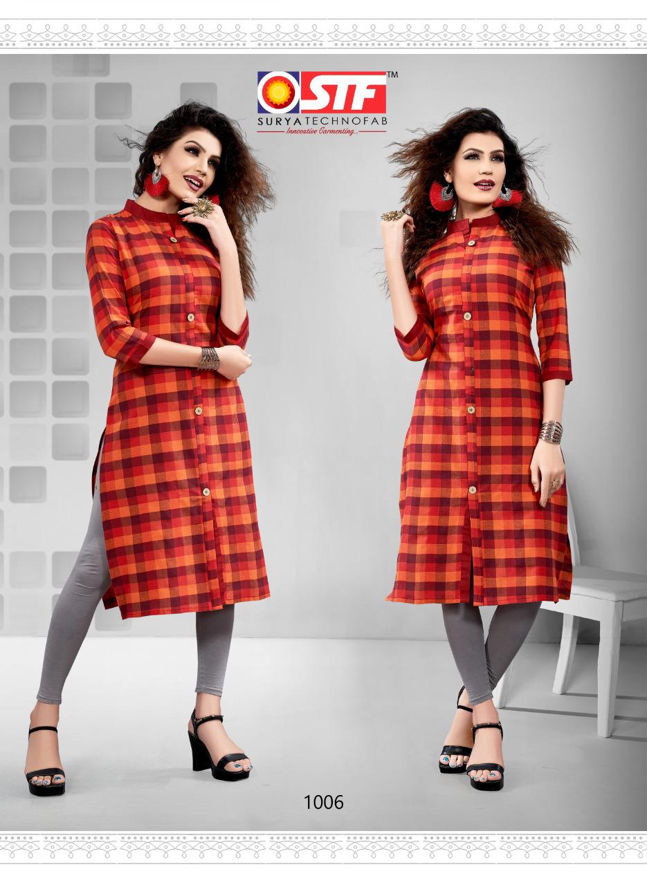 Buy Online Stf Niharika 1001-1009 Series Straight Cut Cotton Kurtis Collection Wholesale Rates