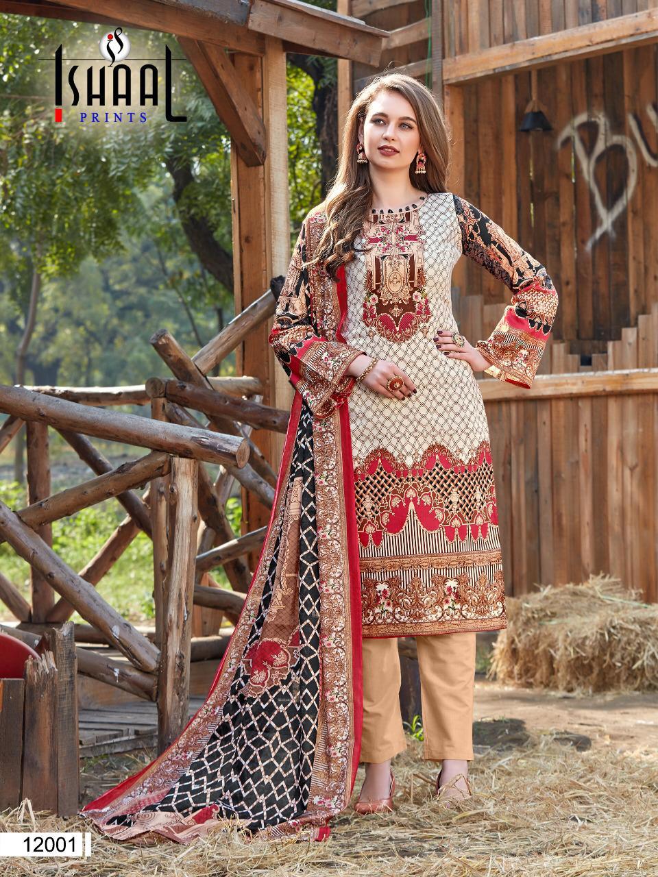 Buy Online Ishaal Prints Gulmohar Vol-12 Pure Lawn Prints Dress Material Collection Wholesale Surat