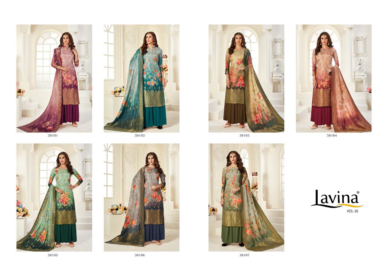 Lavina Vol-30 30101-30107 Series Pure Dola Fancy Dress Material Collection Wholesale Surat