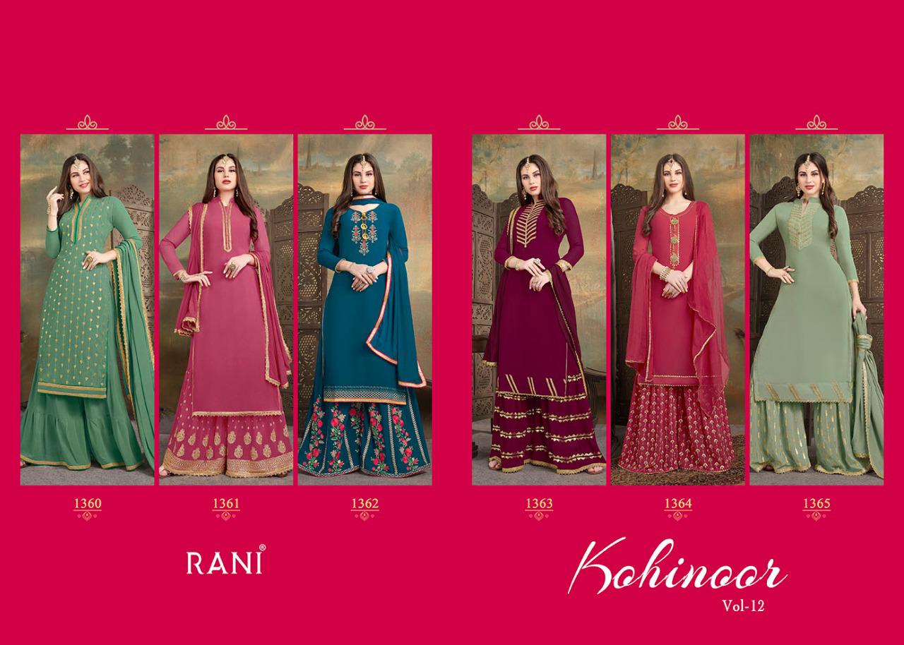 Rani Trendz Kohinoor Vol-12 1360-1365 Series Georgette Sharara Suits Collection Wholesale Rates Surat
