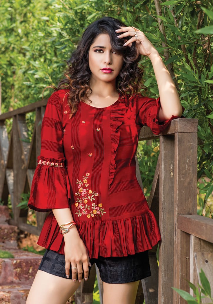 Topsy Vol-10 By Yami Fashion Exclusive Designer Rayon Short Tops Catalogue Wholesale Price