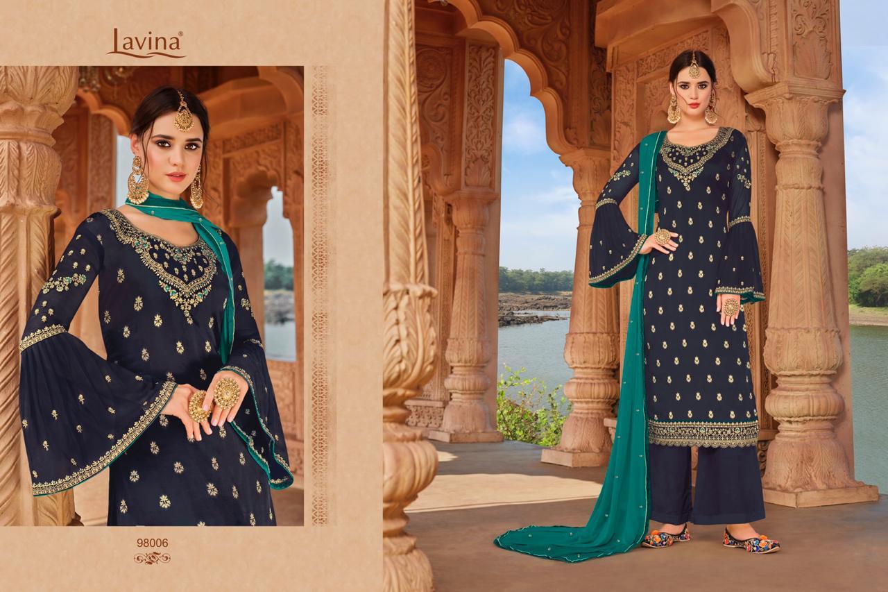 Buy Online Lavina Vol-98 98001-98006 Series Fancy Silk Designer Suits Collection Wholesale Surat