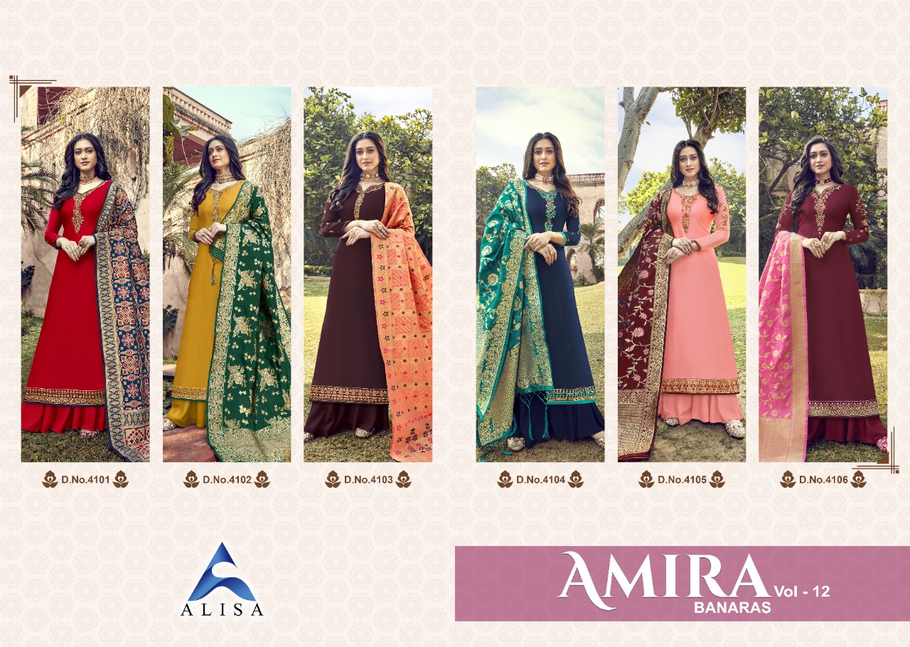 Buy Online Alisa Amira Vol-12 4101-4106 Series Georgette Designer Wholesale Dress Material Best Rates Collection