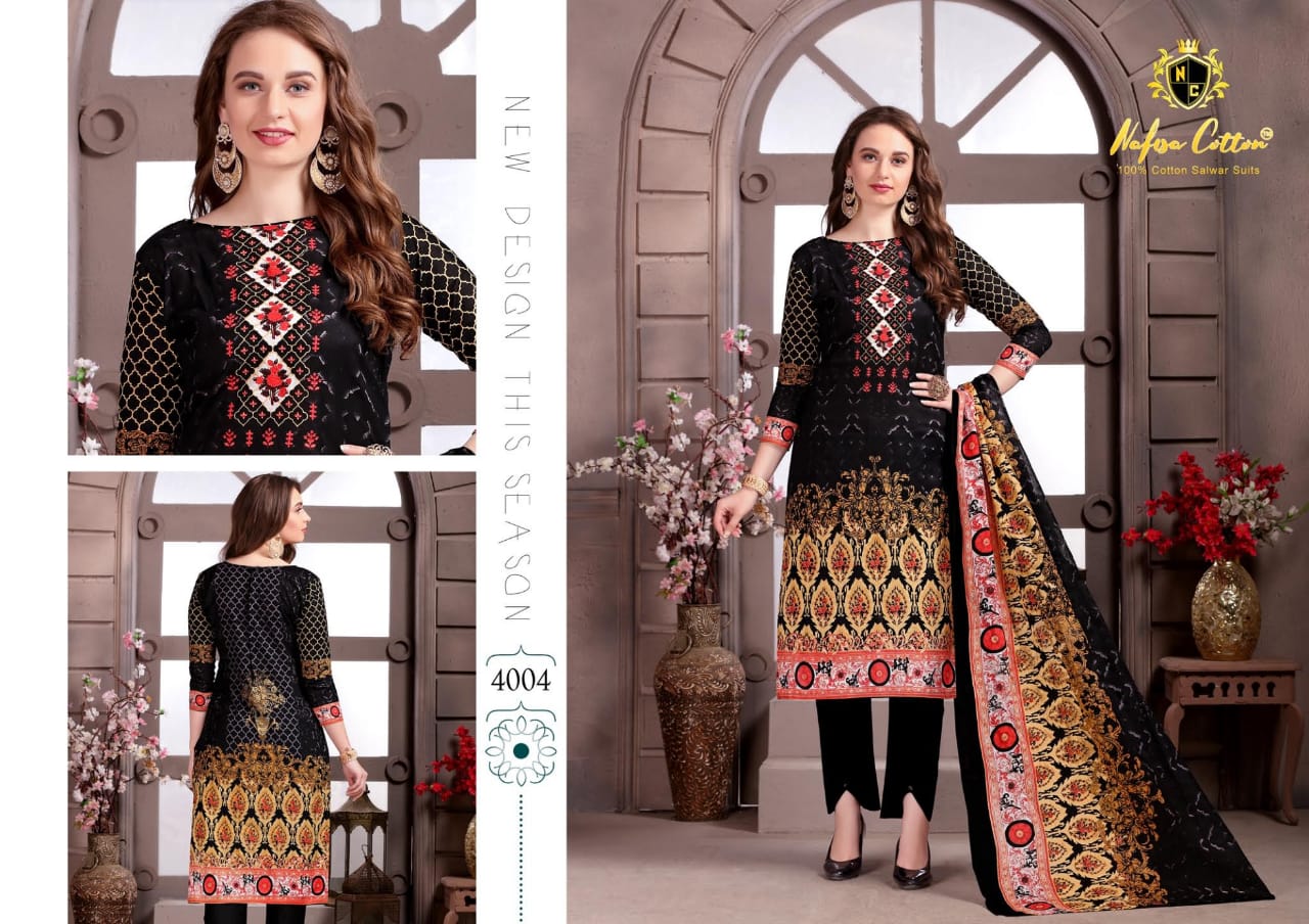 Nafisa Cotton Resham Karachi Queen Vol-4 4001-4010 Series Cotton Printed Wholesale Dress Material Online Collection