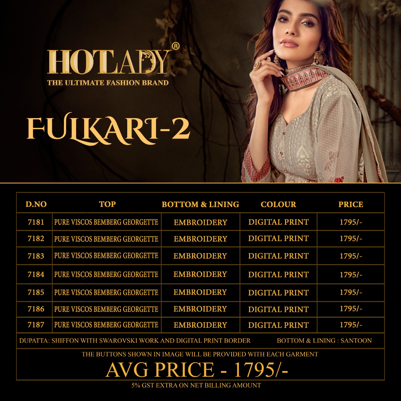 Hotlady Launch Fulkari Vol-2 7181-7187 Series Party Wear Salwar Suits Collection Wholesale Price