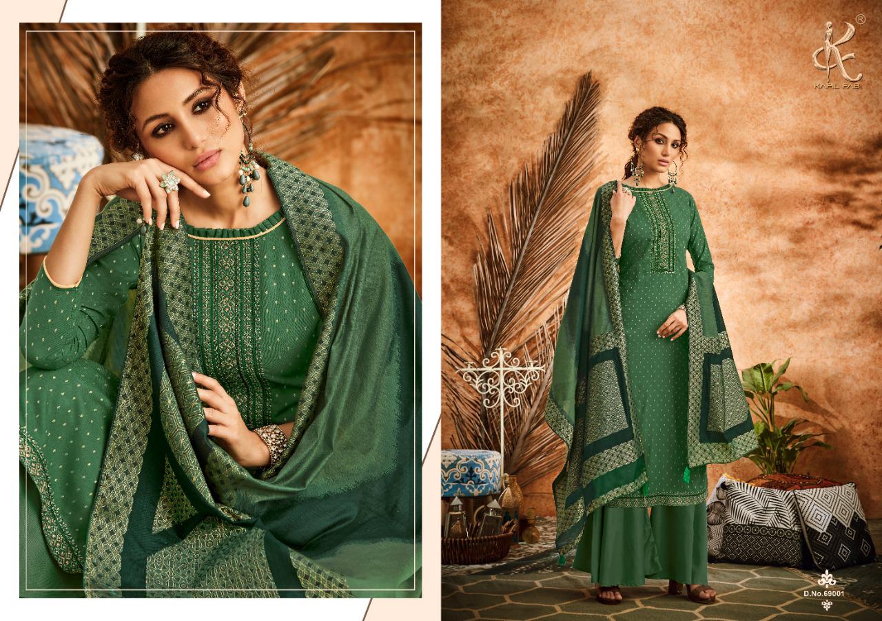 Kapil Fab Sheen Cotton Banarasi Fancy Embroidery Work Dress Material Collection Surat