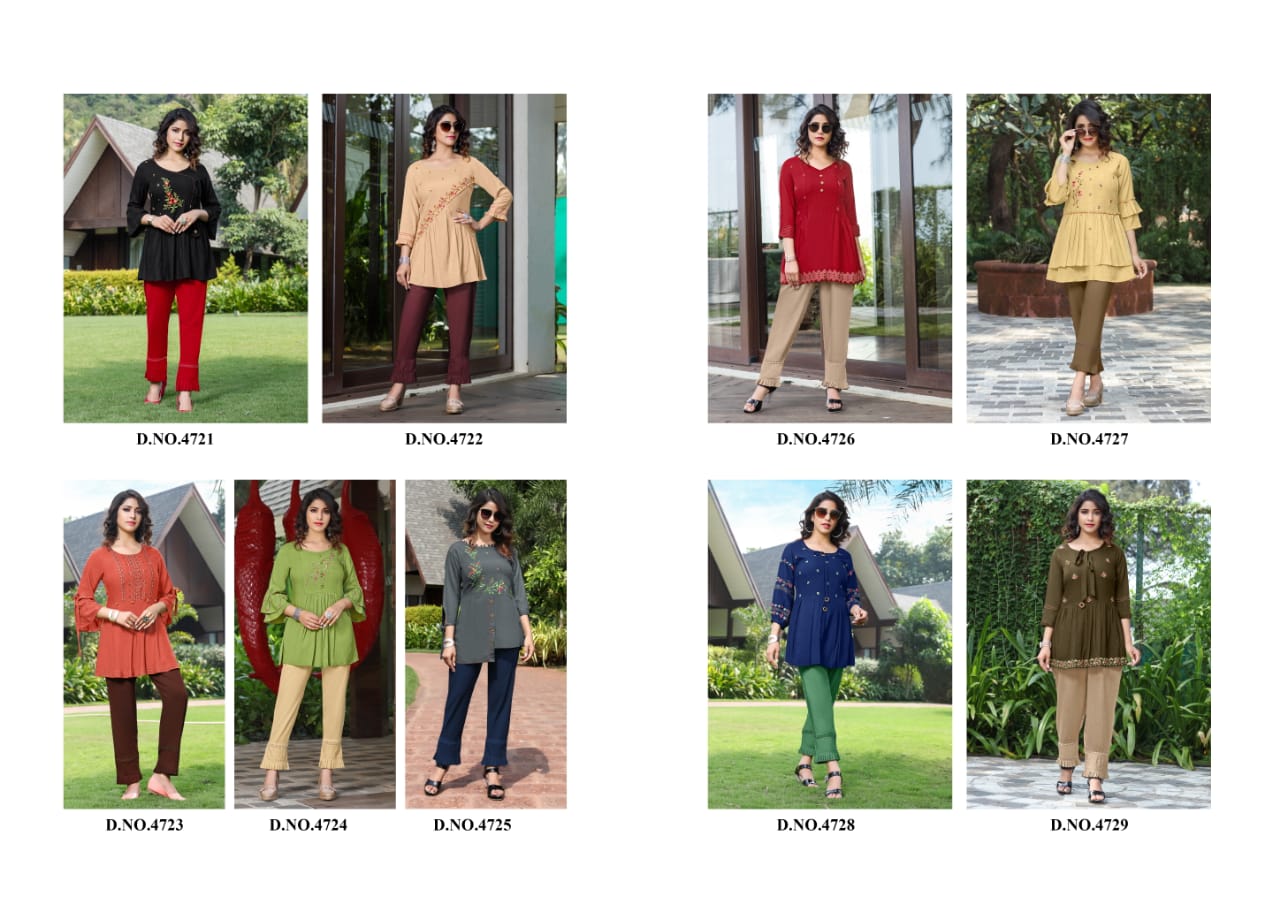 Yami Fashion Code 4721-4729 Series Rayon Tops With Pants Set Wholesale Price