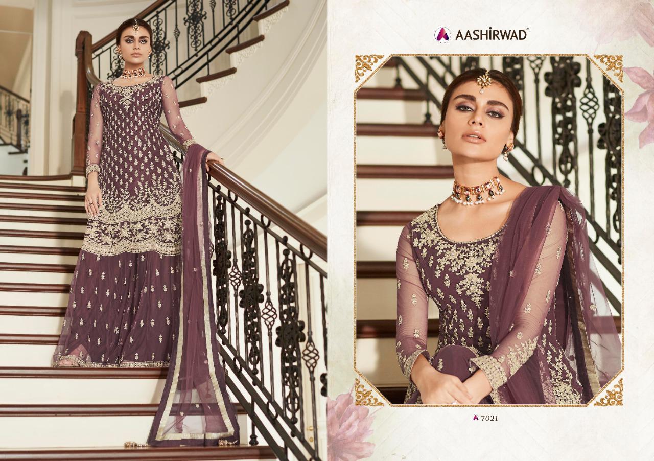 Aashirwad Mor Bagh Premium Sharara 7021-7024 Series Designer Party Wear Suits Collection Wholesale Rate