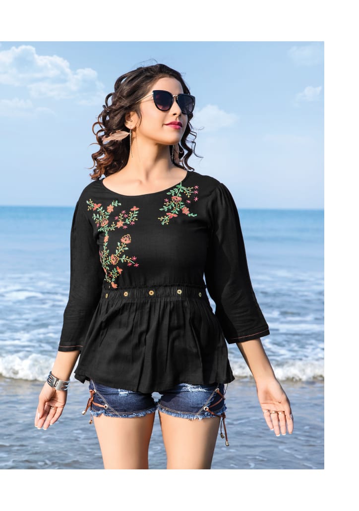Yami Fashion Topsy 11 Rayon Short Embroidery Fancy Kurtis Collection Wholesale Rate