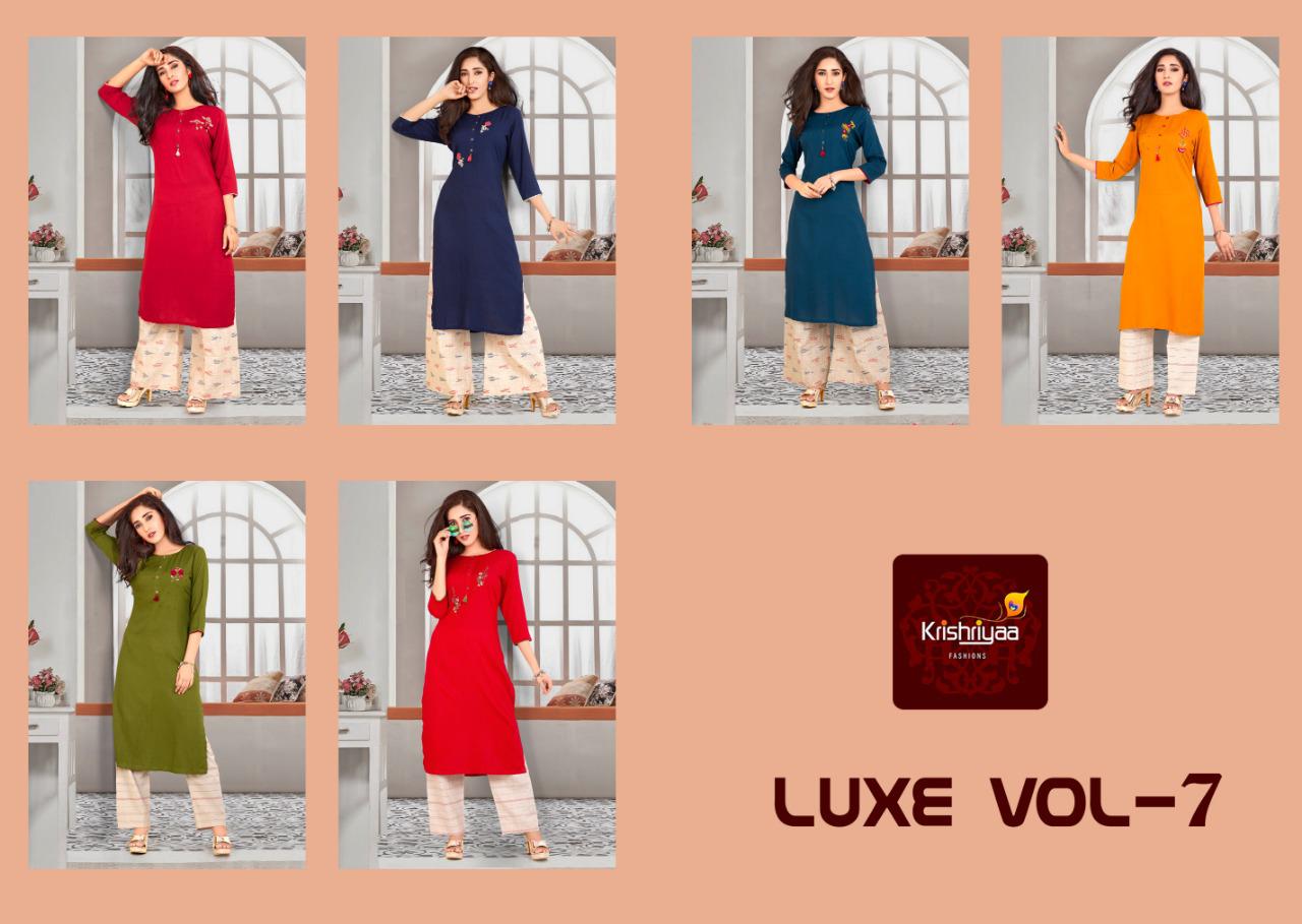 Krishriyaa Luxe Vol-7 Fancy Rayon Wholesale Kurtis Collection Online Supplier