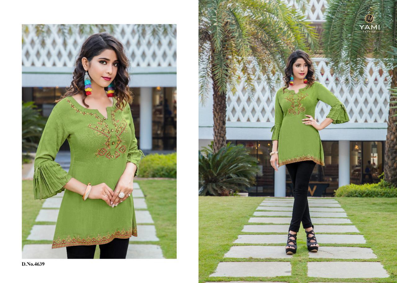 Yami Fashion Bold Vol 2 Rayon Embroidery Work Short Tops Collection Wholesale Rate Supplier In Surat