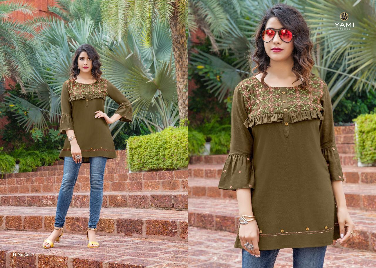 Yami Fashion Bold Vol 2 Rayon Embroidery Work Short Tops Collection Wholesale Rate Supplier In Surat