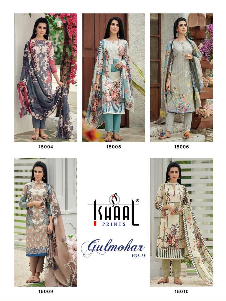 Gulmohar Vol-15 By Ishaal Prints Fancy Cotton Prints Pakistani Suits Wholesale Collection Surat