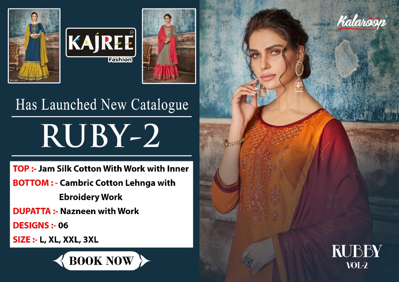 Kalaroop Rubby Vol-2 Fancy Silk Cotton Work Suits Wholesale Collection From Surat