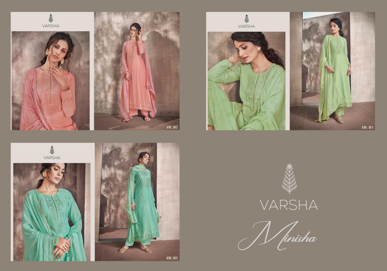 Varsha Minisha Fancy Silk Designer Work Suits Collection Wholesale Rates Surat