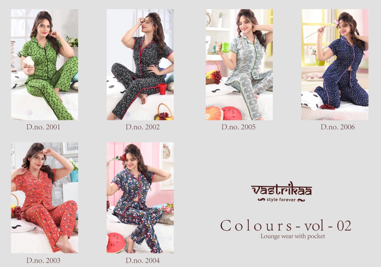 Vatsreeka Colours Vol 2 Collared Pattern Cotton Night Suits Collection Wholesale Rate Surat Surat