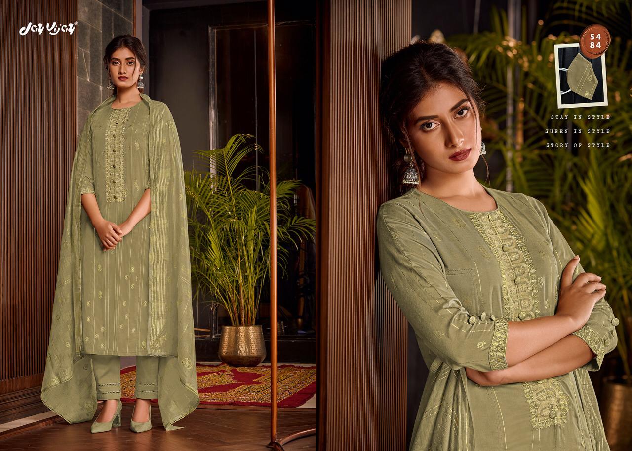 Jayvijay Aura Fancy Silk Designer Work Suits Wholesale Rates Collection From Surat
