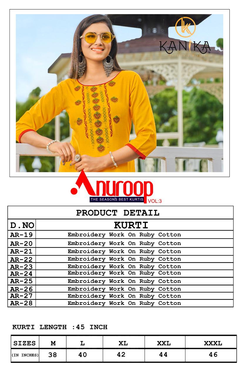 Kanika Anuroop Vol 3 Ruby Silk Embroidery Kurtis Wholesale Rate Surat