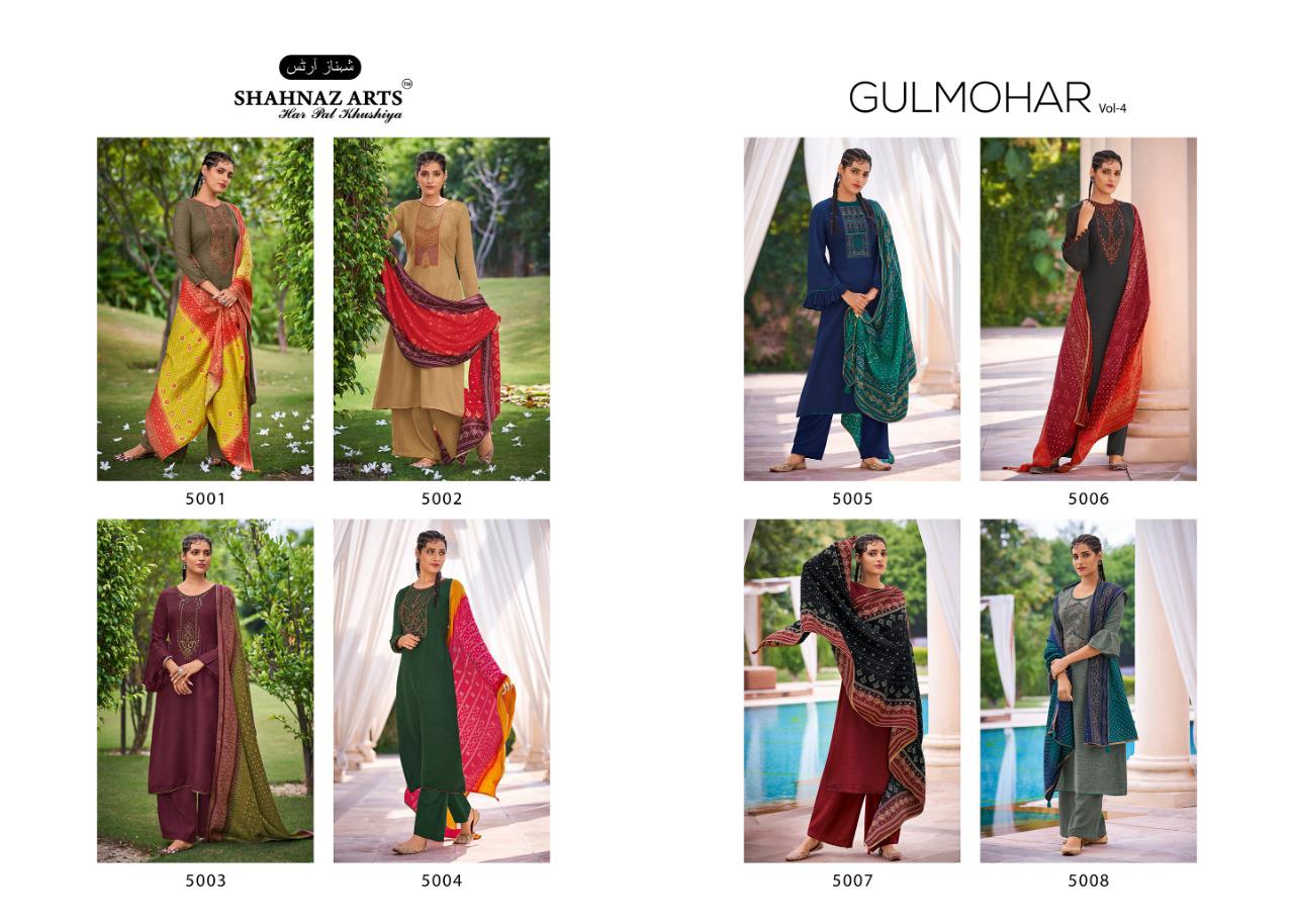 Shahnaz Arts Gulmohar Vol 4 Heavy Pashmina Designer Kashmiri Work Fancy Suits Catalog Best Rate In Surat