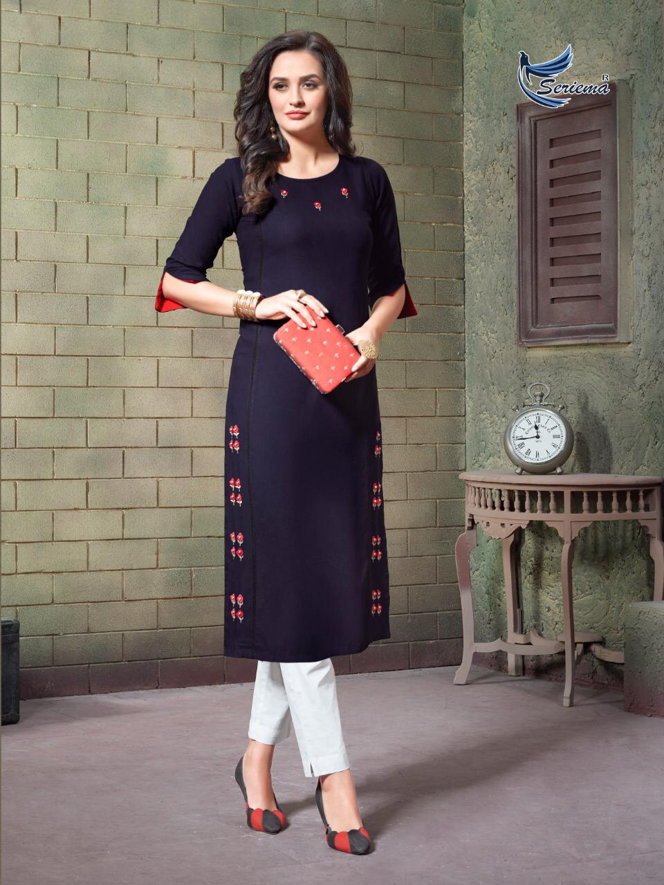 Seriema Remix Catalog Rayon Fabrics Crochet Lace Work With Fully Stylish And Classy Looks Kurtis Online Supplier In Surat