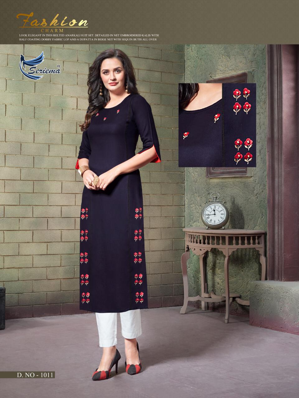 Seriema Remix Catalog Rayon Fabrics Crochet Lace Work With Fully Stylish And Classy Looks Kurtis Online Supplier In Surat