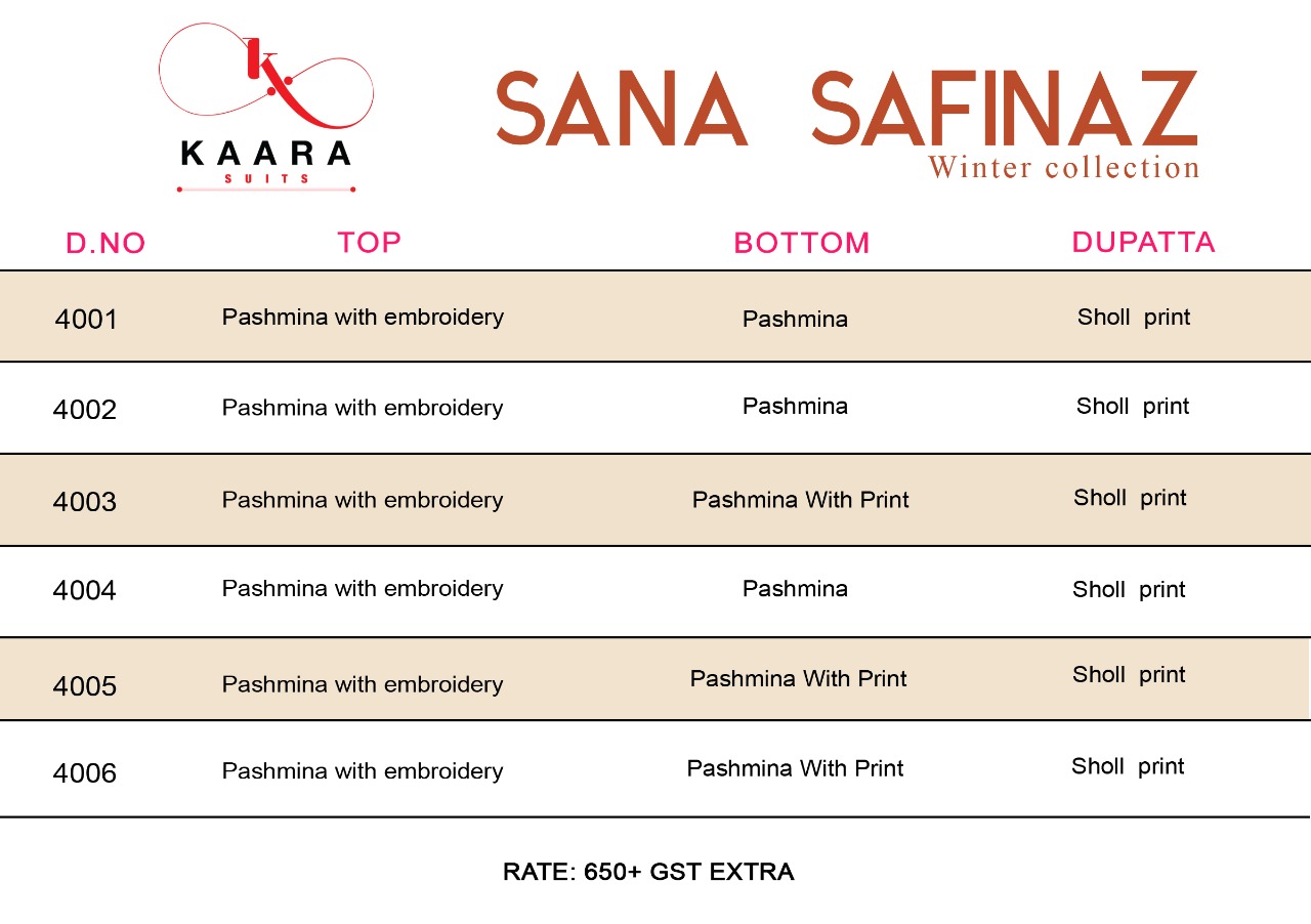 Kaara Suits Sana Safinaz Winter Collection Catalog Wholesale Rate Surat