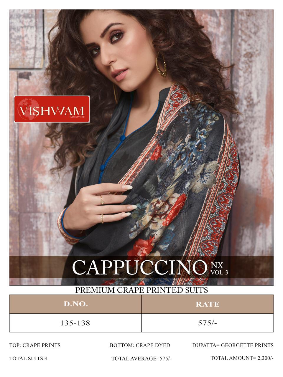 Vishwam Cappuccino Vol 3 Nx Pure Crape Designer Printed Salwar Kameez Collection Wholesale Rate Surat