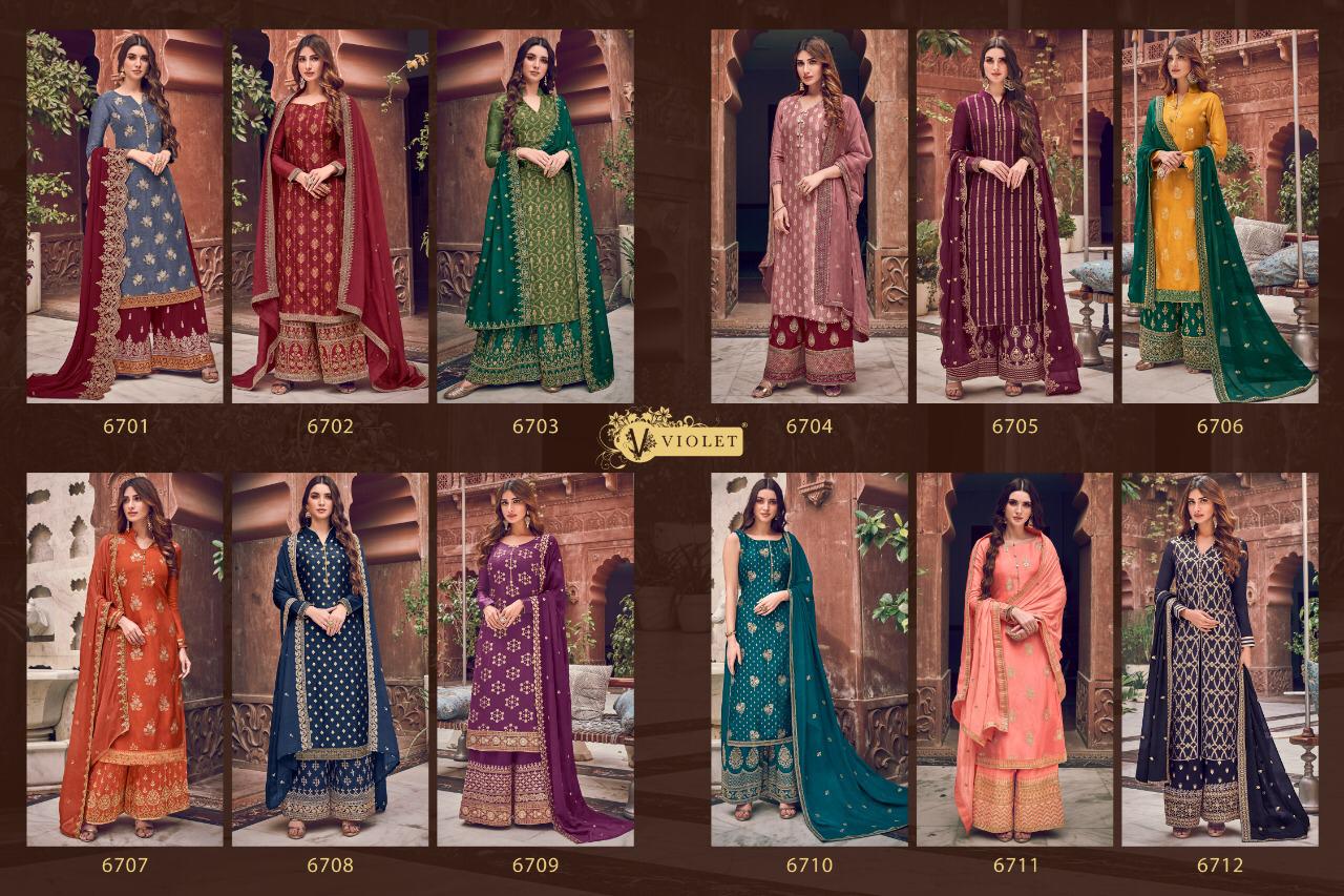Swagat Violet 6701-6712 Series Party Wear Dola Silk Salwar Kameez Wholesaler Price In Surat