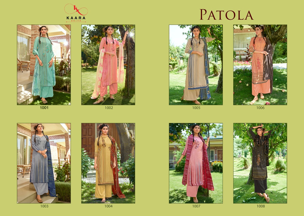 Kaara Suits Patola Pashmina Prints With Embroidery Salwar Kameez Collection Wholesale Price In Surat