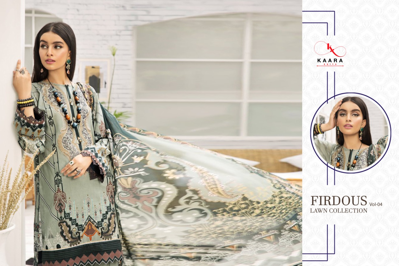 Kaara Suits Firdous Lawn Collection Vol 4 Pure Cotton Pakistani Wholesalers In India