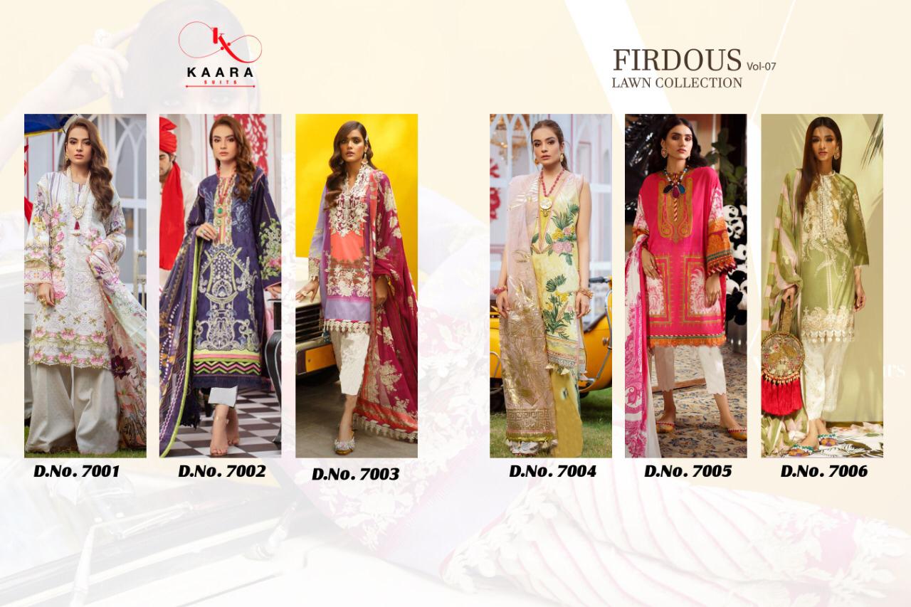 Kaara Suits Firdous Lawn Collection Vol 7 Pure Cotton Designer Chiffon Dupatta Set Suits Collection