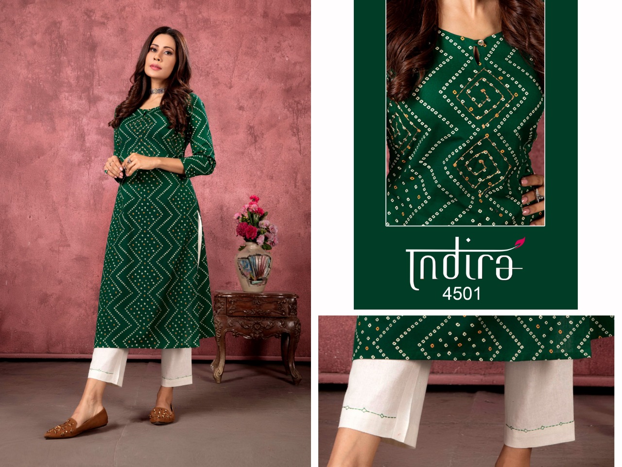 Hiva Couture Digital Bandhani Print Kurti Bottom Dupatta Set Wholesaler