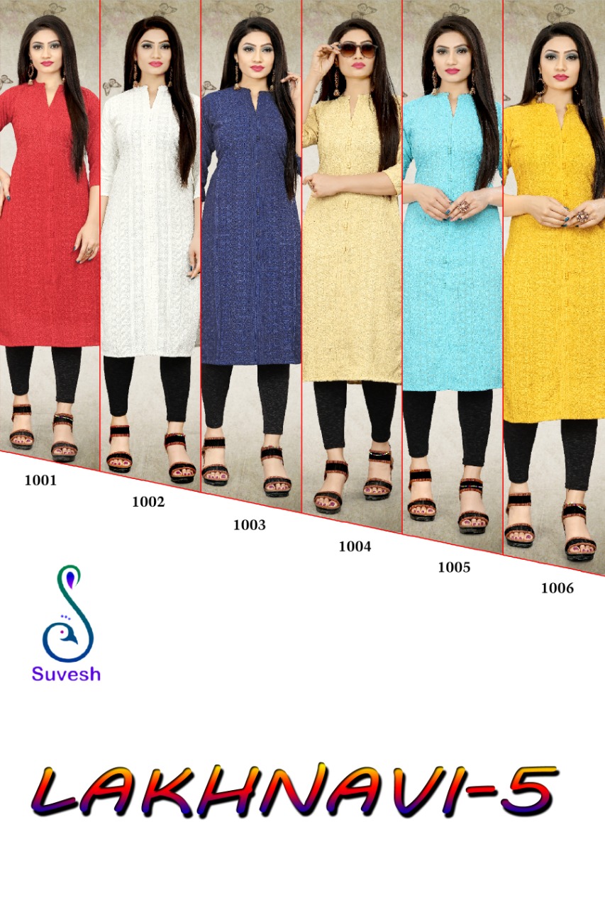 Suvesh Lucknowi Vol 5 Rayon Fancy Look Chicken Work Beautiful Kurtis Collection Wholesale Price