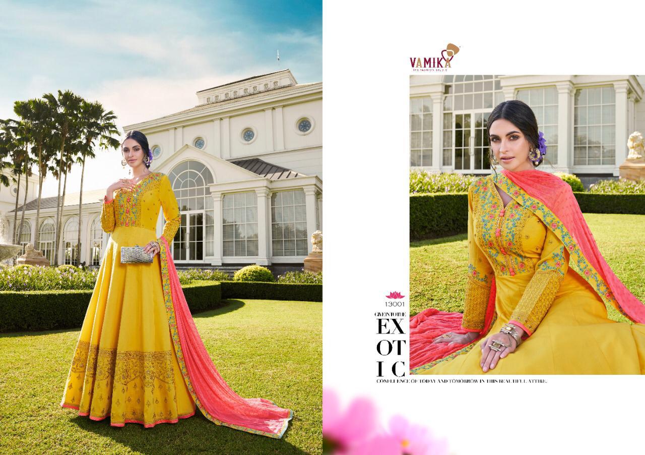 Vaamika Elegant 13001-13005 Series Designer Look Silk Long Kurtis Collection Wholesale Price Surat