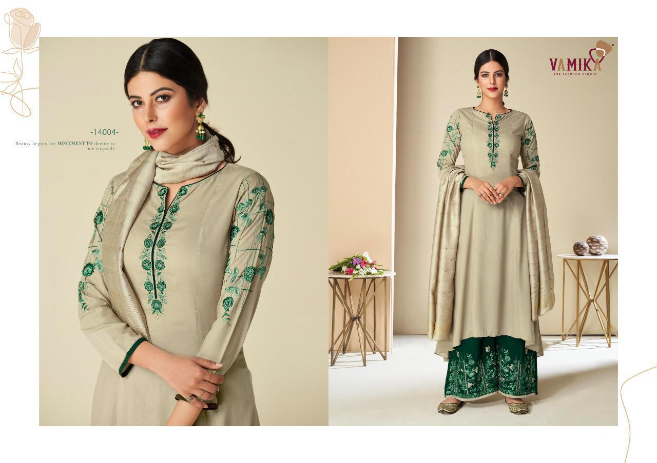Vaamika Signature 13001-13007 Series Pure Muslin Silk Embroidered Salwar Kameez Collection Wholesale Price