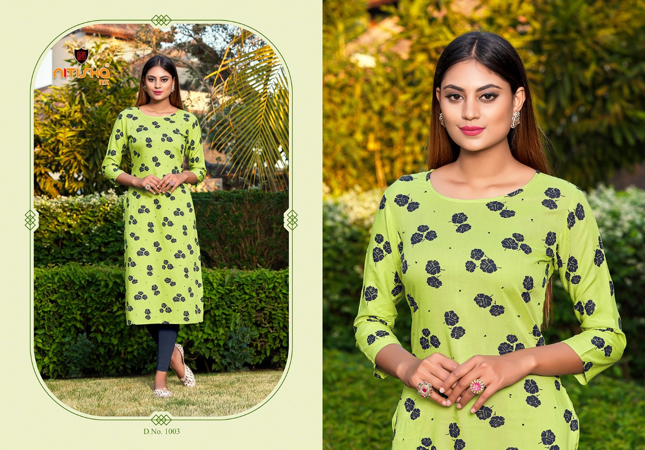 Nitisha Nx Kitab Rayon Printed Daily Wear Kurtis Collection Wholesale Price Supplier From Surat