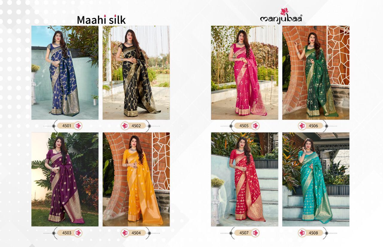 Manjuba Maahi Silk 4501-4508 Series Fancy Designer Silk Sarees Collection Wholesale Price Surat